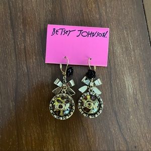 Betsey Johnson Leopard, Black & Gold Love Earrings